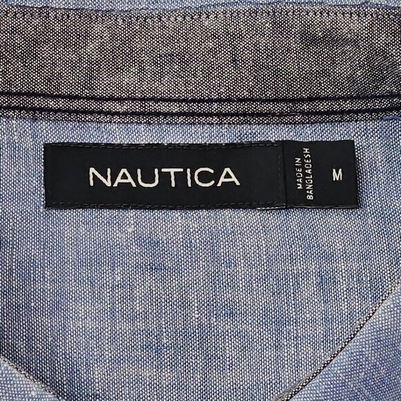 Nautica Linen Blend Short Sleeve Shirt Men's M Blue Button Up EUC LN Resortwear - Picture 6 of 12